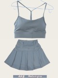 Original Embroidered  Skirt Y-shaped Bra Sports Set Tank Top Underwear for Women Fitness Nude Feel Beautiful Back