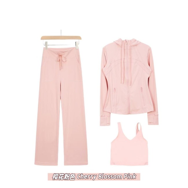 Original Embroidered  Straight Pants U-Back Tank Top Hooded Jacket Set Nude Feel Fitness Sports Bra with Beautiful Back Design