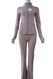Original Embroidered  Flared Pants and Jacket Set, Long Sleeve Slim-Fit Women's Coat, Elastic for Running