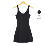 Original Embroidered  Yoga Fitness Sports Tennis Two-in-One Anti-Exposure Breathable Dress with Chest Pads