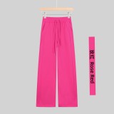 Original Embroidered  Sweatpants, Loose Fleece-Lined Straight Pants, Women's High-Waisted Wide-Leg Pants with Drawstring