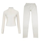 Original Embroidered  Short Stand-up Collar Jacket and Cropped Pants Set, Slim Fit, Waist-Cinching, Slimming, for Sports and Fitness