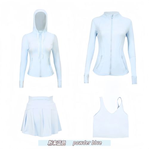 Original Embroidered  Hooded Jacket, Stand-up Collar Jacket, Short Skirt, U-shaped Tank Top, Four-piece Slim Fit Set