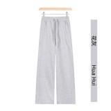 Original Embroidered  Sweatpants, Loose Fleece-Lined Straight Pants, Women's High-Waisted Wide-Leg Pants with Drawstring