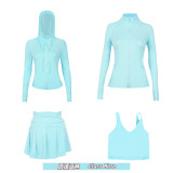 Original Embroidered  Hooded Jacket, Stand-up Collar Jacket, Short Skirt, U-shaped Tank Top, Four-piece Slim Fit Set