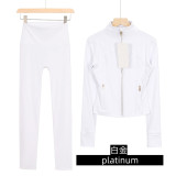 Original Embroidered  Short Stand-up Collar Jacket and Cropped Pants Set, Slim Fit, Waist-Cinching, Slimming, for Sports and Fitness