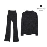 Original style bell-bottom pants and jacket set, long-sleeved women's slim-fit coat, elastic sports running yoga wear