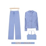 Original Embroidered  Straight Pants Y-Back Tank Top Hooded Jacket Set, Barely-there Fitness Sports Bra with Beautiful Back Design