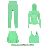 Original Embroidered  Hooded Jacket, Short Skirt, U-Back Tank Top, Cropped Pants Four-Piece Slim-Fit Outfit