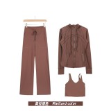 Original Embroidered  Straight Pants U-Back Tank Top Hooded Jacket Set Nude Feel Fitness Sports Bra with Beautiful Back Design