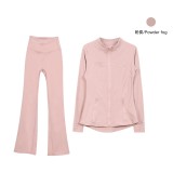 Original style bell-bottom pants and jacket set, long-sleeved women's slim-fit coat, elastic sports running yoga wear