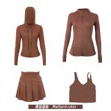 Original Embroidered  Hooded Jacket, Stand-up Collar Jacket, Short Skirt, U-shaped Tank Top, Four-piece Slim Fit Set