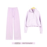 Original Embroidered  Stand Collar Half-Zip Sweatshirt Straight-Leg Suit Women's Slim-Fit Stretchy Sportswear
