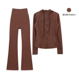 Original Embroidered  Hooded Jacket Flared Pants Set Slim Fit Jacket Stretchy Sports Running Wear
