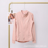The same classic Define stand-up collar yoga top with original label, women's long-sleeve sports fitness jacket