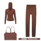 Original Embroidered  Hooded Jacket Y-shaped Nine-point Set Long-sleeved Women's Slim-fit Jacket Stretchy Sports Running Wear