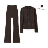 Original Embroidered  Hooded Jacket Flared Pants Set Slim Fit Jacket Stretchy Sports Running Wear
