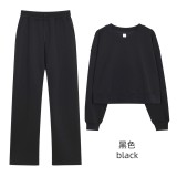 Original Embroidered  Short Round-Neck Sweatshirt Air Layer Set Long Sleeve Versatile High-Waisted Fitness Yoga Outfit