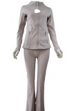 Original Embroidered  Flared Pants and Jacket Set, Long Sleeve Slim-Fit Women's Coat, Elastic for Running
