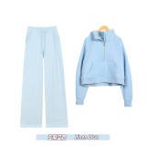 Original Embroidered  Stand Collar Half-Zip Sweatshirt Straight-Leg Suit Women's Slim-Fit Stretchy Sportswear