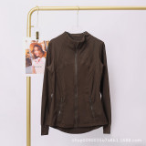 The same classic Define stand-up collar yoga top with original label, women's long-sleeve sports fitness jacket