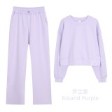 Original Embroidered  Short Round-Neck Sweatshirt Air Layer Set Long Sleeve Versatile High-Waisted Fitness Yoga Outfit