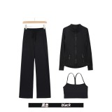 Original Embroidered  Straight Pants, Y-Back Vest, Stand-Up Collar Jacket Set, Barely-there Fitness Sports Bra with Beautiful Back Design