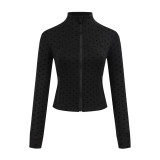 The same model as Define, original label black polka dot stand-up collar jacket, sports yoga wear, fitness slim-fit outerwear with embossed logo
