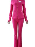 Original Embroidered  Flared Pants Jacket Gold Set Top Long Sleeve Women's Slim Fit Stretchy Sportswear