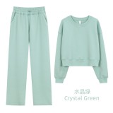 Original Embroidered  Short Round-Neck Sweatshirt Air Layer Set Long Sleeve Versatile High-Waisted Fitness Yoga Outfit