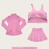 Original Embroidered  Jacket, Gold Short Skirt, U-shaped Bra with Chest Pads, Sports Fitness Nude Feel Three-piece Set