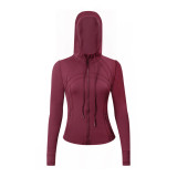 Original Define brand yoga jacket with hood for women, casual breathable sports and fitness top