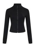 Original Embroidered  Stand Collar Short Jacket, Slim Fit Sports Yoga Wear, Slimming Elastic Sports Coat