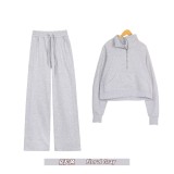 Original Embroidered  Stand Collar Half-Zip Sweatshirt Straight-Leg Suit Women's Slim-Fit Stretchy Sportswear