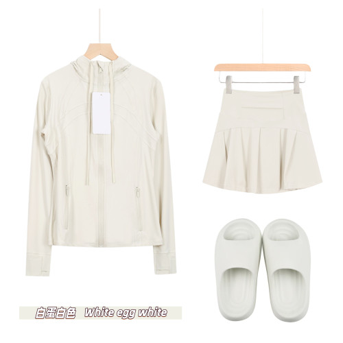 Original Embroidered  Thick-Soled EVA Sandals, Hooded Jacket, Short Skirt Set, Women's Summer Slim-Fit Yoga Wear