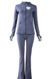 Original Embroidered  Flared Pants and Jacket Set, Long Sleeve Slim-Fit Women's Coat, Elastic for Running