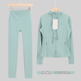 Original Embroidered  Cropped Pants and Jacket Set Slim Fit Cropped Pants Slim Fit Jacket Stretchy Sports Running Wear