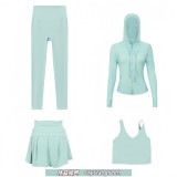 Original Embroidered  Hooded Jacket, Short Skirt, U-Back Tank Top, Cropped Pants Four-Piece Slim-Fit Outfit