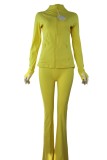 Original Embroidered  Flared Pants and Jacket Set, Long Sleeve Slim-Fit Women's Coat, Elastic for Running