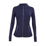 Original design Define yoga wear for women, stand-up collar jacket, embossed slim-fit top, casual sportswear