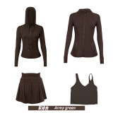 Original Embroidered  Hooded Jacket, Stand-up Collar Jacket, Short Skirt, U-shaped Tank Top, Four-piece Slim Fit Set
