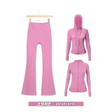 Original Embroidered  Hooded Flared Gold Jacket Three-Piece Set Women's Slim-Fit Stretchy Sportswear