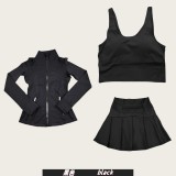 Original Embroidered  Jacket, Gold Short Skirt, U-shaped Bra with Chest Pads, Sports Fitness Nude Feel Three-piece Set