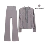 Original Embroidered  Hooded Jacket Flared Pants Set Slim Fit Jacket Stretchy Sports Running Wear