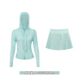 Original Embroidered  Accordion Skirt Hooded Short Jacket Set Anti-Exposure Yoga Slim Fit Stretchy