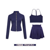 Original Embroidered  Short Jacket, Gold Y-Back Vest, Short Skirt Set, Yoga Sportswear, Full Zip Slim Fit