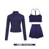 Original Embroidered  Short Jacket, Gold Y-Back Vest, Short Skirt Set, Yoga Sportswear, Full Zip Slim Fit