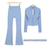 Original Embroidered  Short Stand Collar Jacket and Flared Pants Set Slim Fit Casual Yoga Stretch