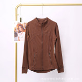 The same classic Define stand-up collar yoga top with original label, women's long-sleeve sports fitness jacket