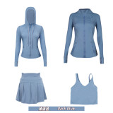 Original Embroidered  Hooded Jacket, Stand-up Collar Jacket, Short Skirt, U-shaped Tank Top, Four-piece Slim Fit Set